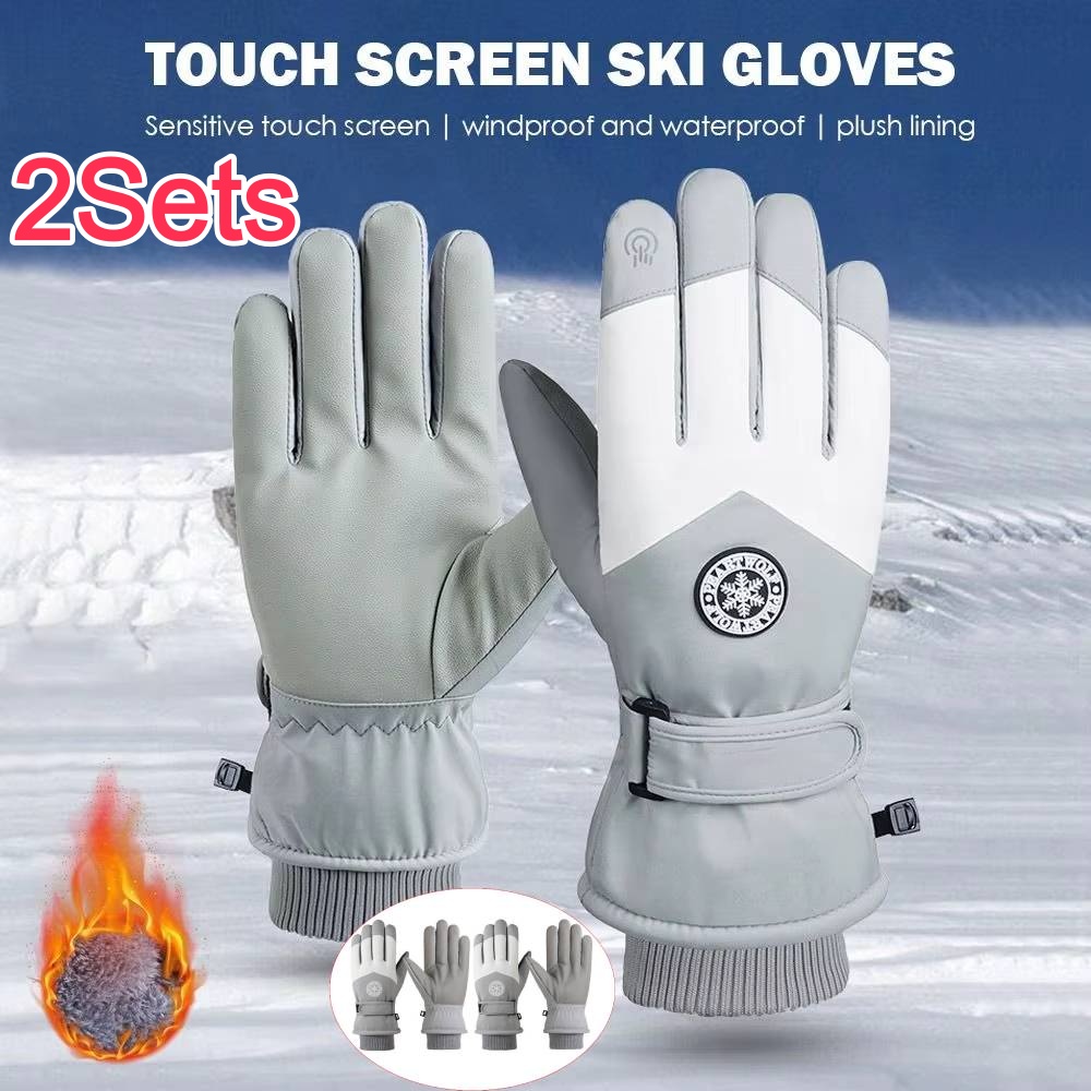 Leather Work Winter Gloves - 2 Set Kışlık Unisex Snowboard Kayak