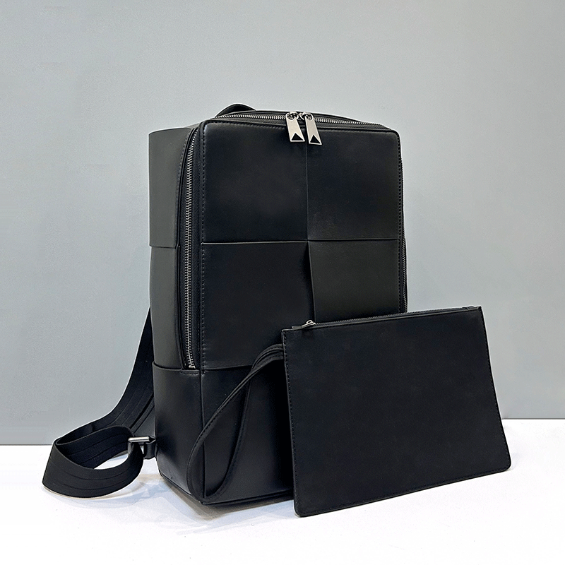 Leather Work Backpack - Şık, Geniş Hacimli, Deri Dokuma, İş
