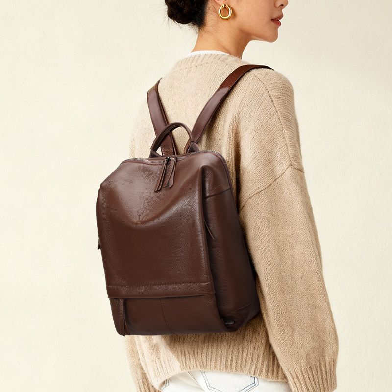 Leather Work Backpack - Aidrani Kadın Hakiki Deri Sırt Çantası