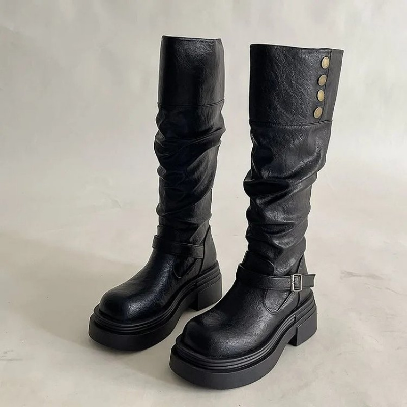Leatherwork Rivets - 2026 Punk Diz Boyu Çizmeler Kadın