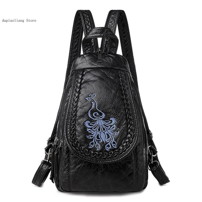 Leather Work Backpack - Kadın küçük göğüs çanta moda okul